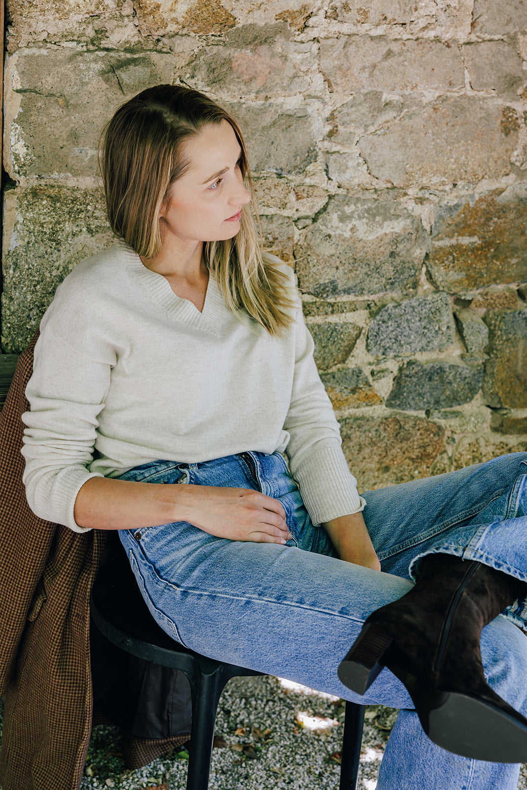 Oatmeal V Neck Jumper