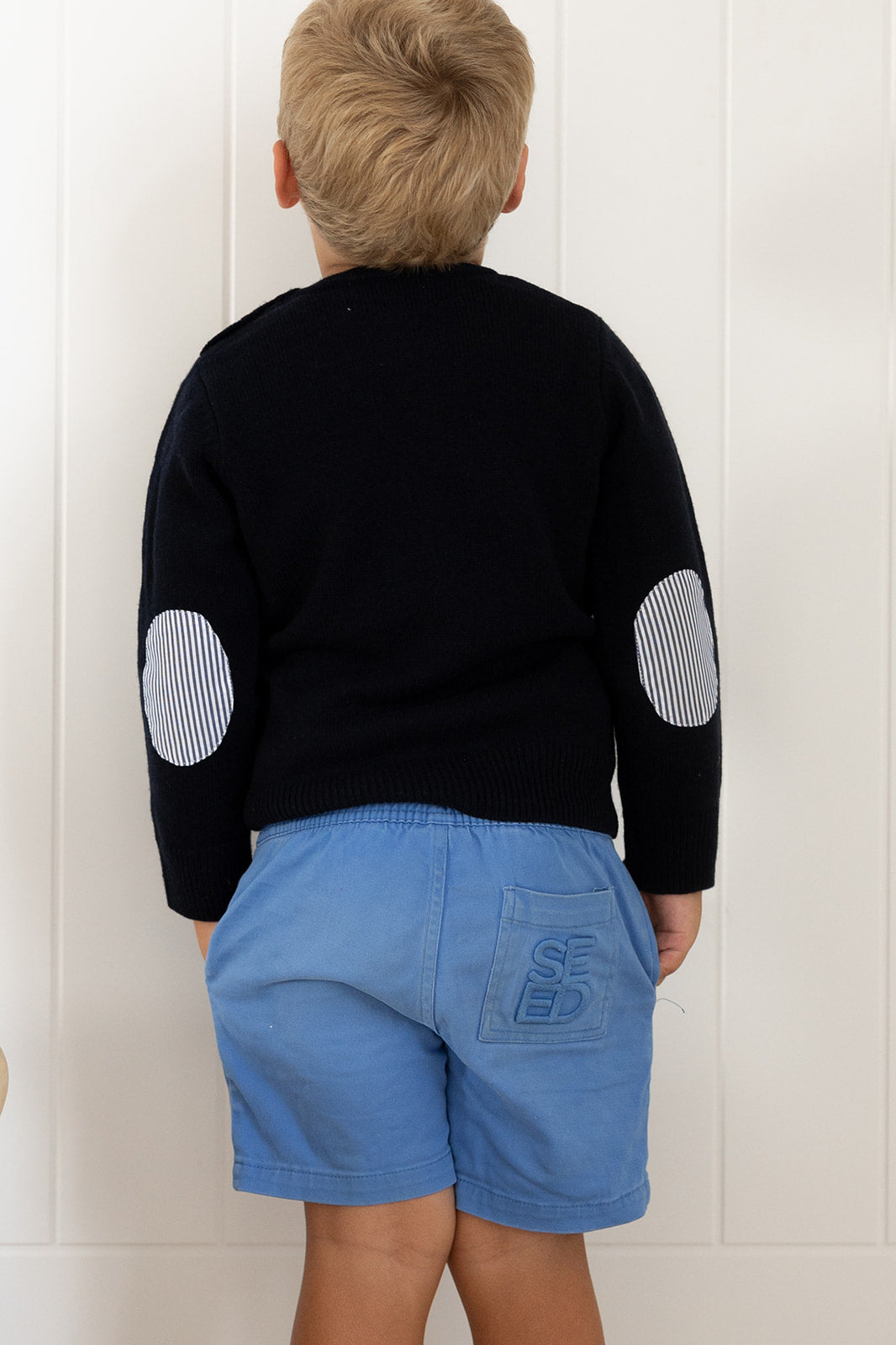 Navy Freddie w Blue and White Elbow Patches