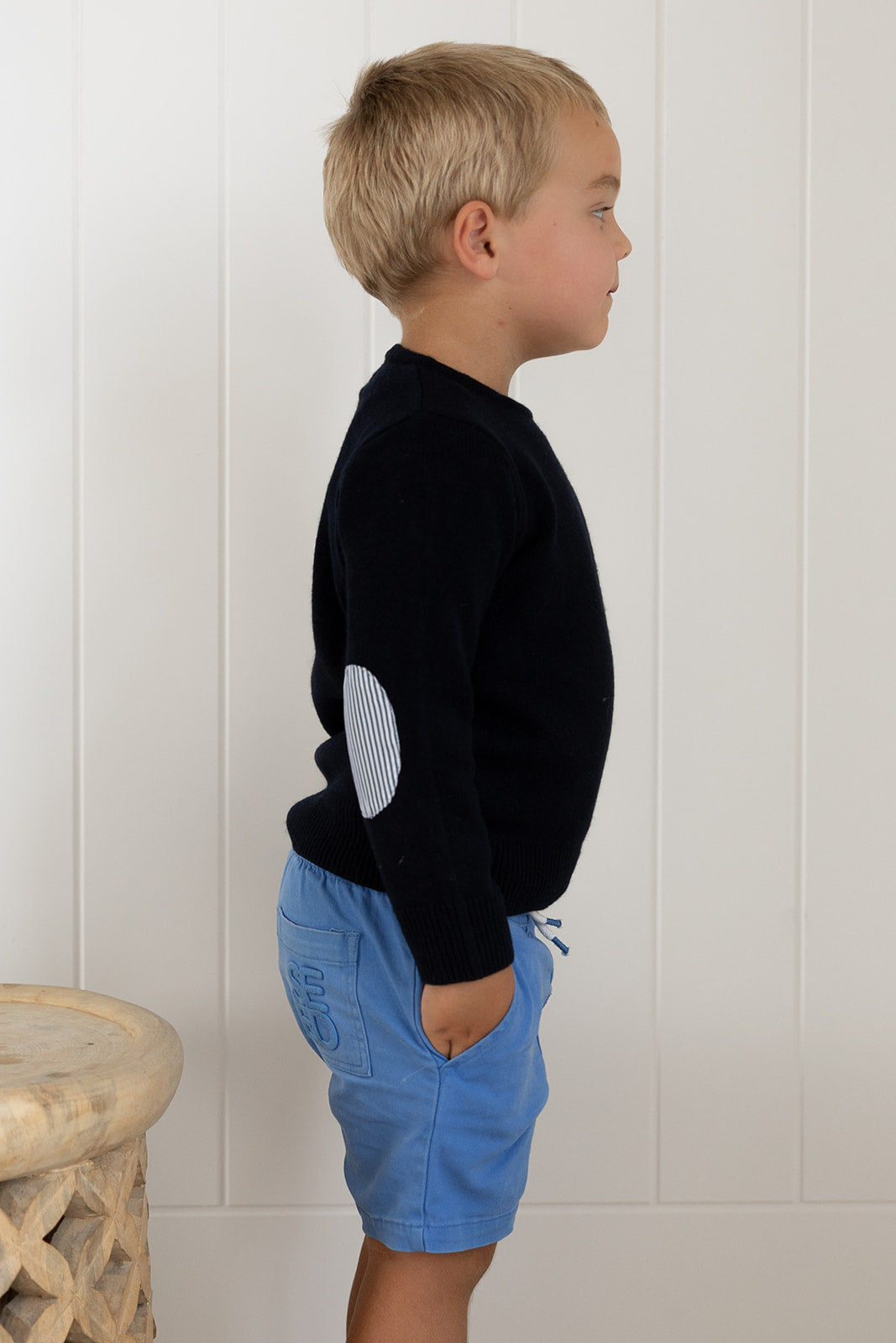 Navy Freddie w Blue and White Elbow Patches