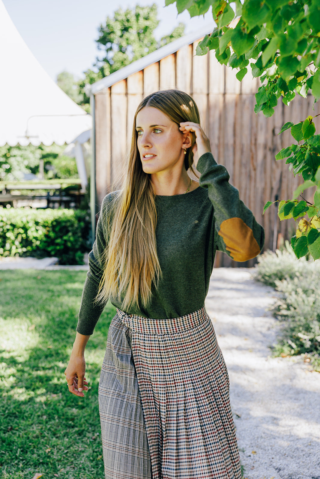 Khaki Swing Jumper with Tan Patches