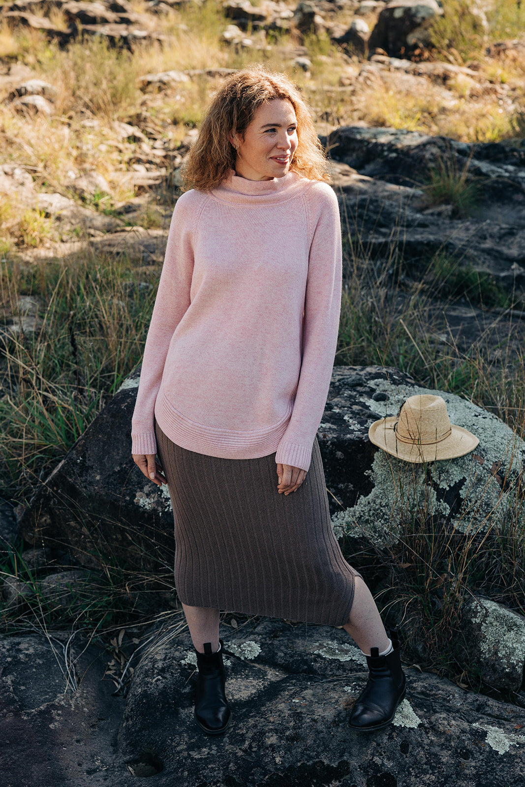 Baby Pink Funnel Neck