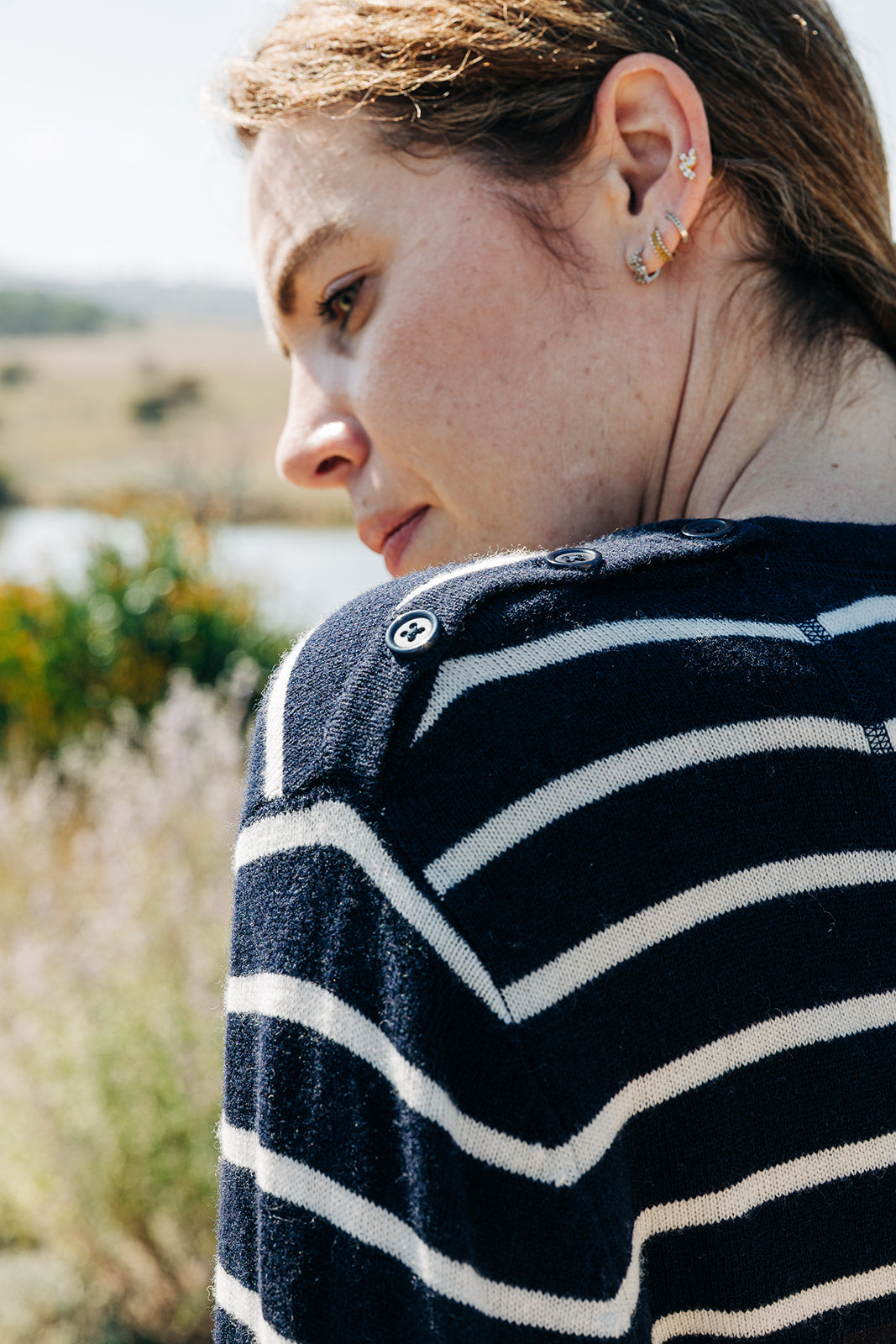 Navy and White Breton Crew