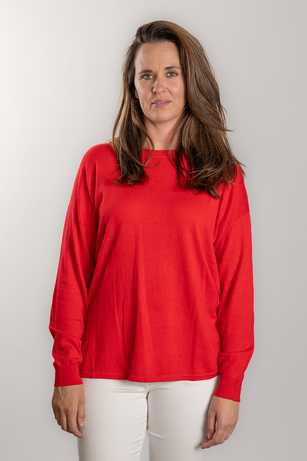 Red Cotton Cashmere Swing w Blue / White Stripe Patch