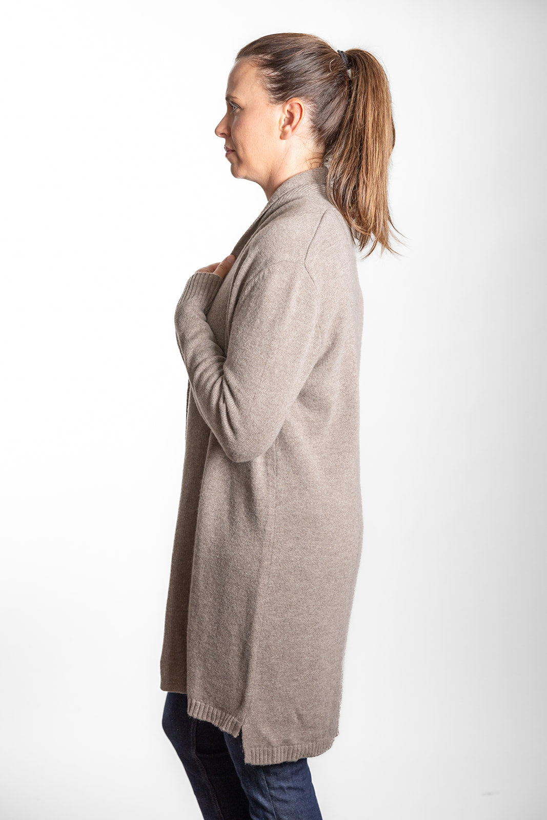 Brown Long Ribbed Cardigan