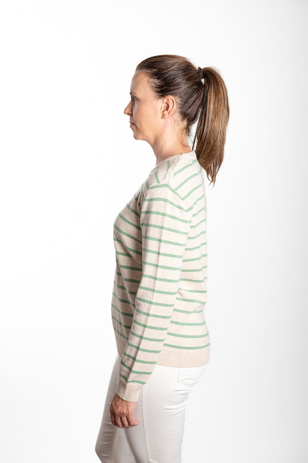 Oatmeal and Mint Green Breton Crew