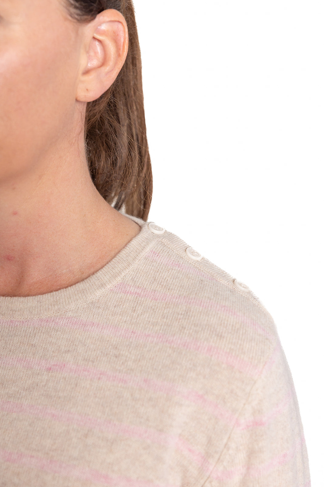 Oatmeal and Baby Pink Breton Crew