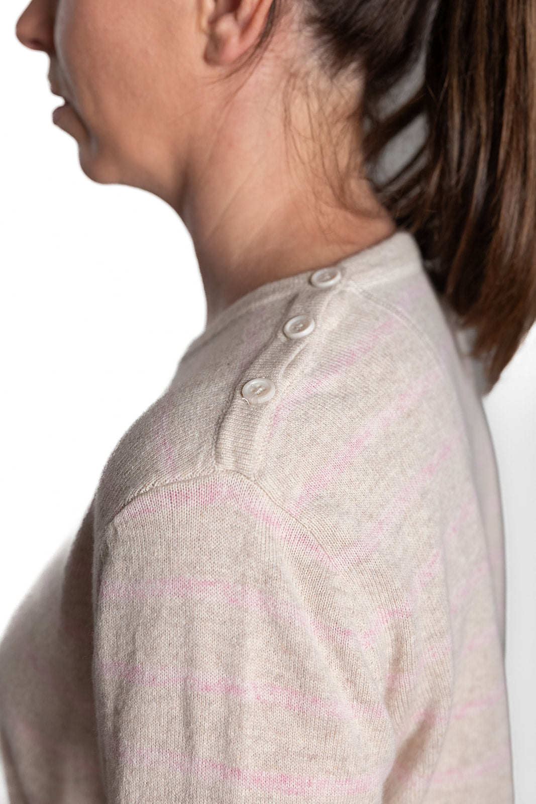 Oatmeal and Baby Pink Breton Crew