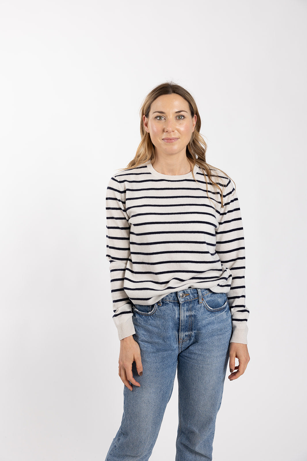 White and Navy Breton Jumper