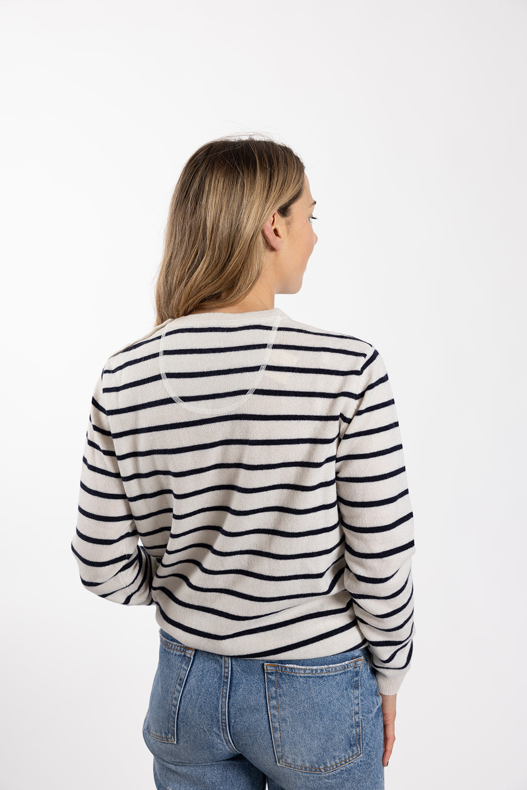 White and Navy Breton Jumper