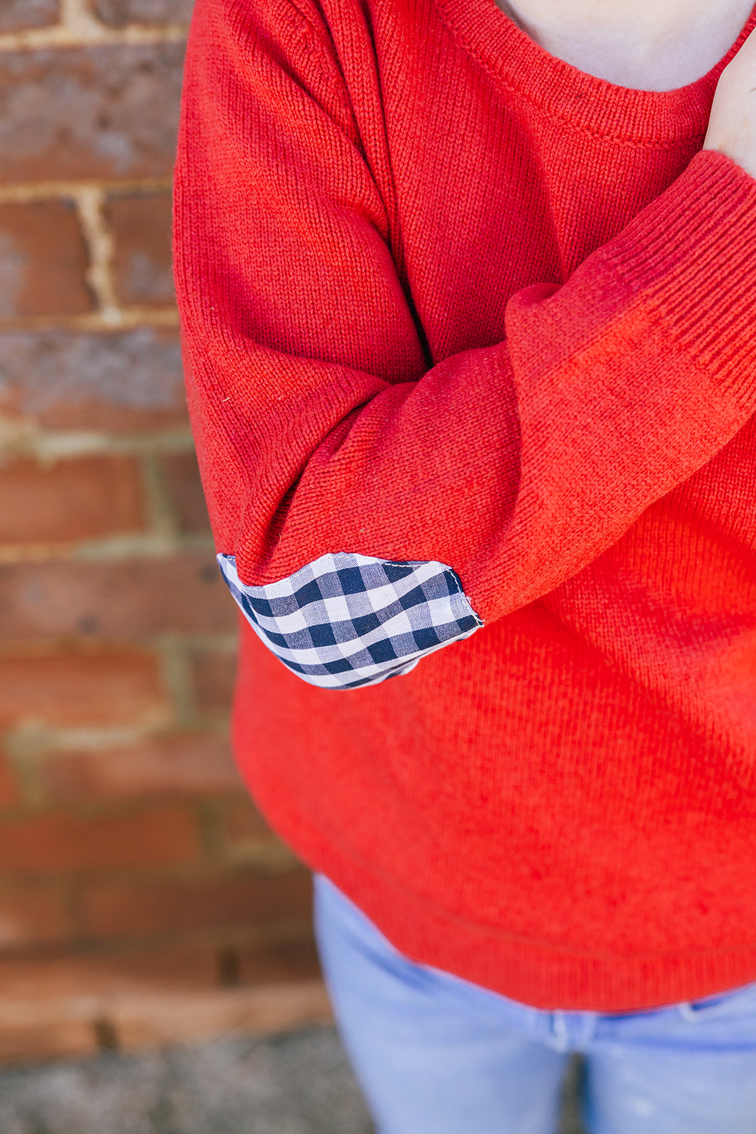 Red Freddie Jumper with Gingham Patches