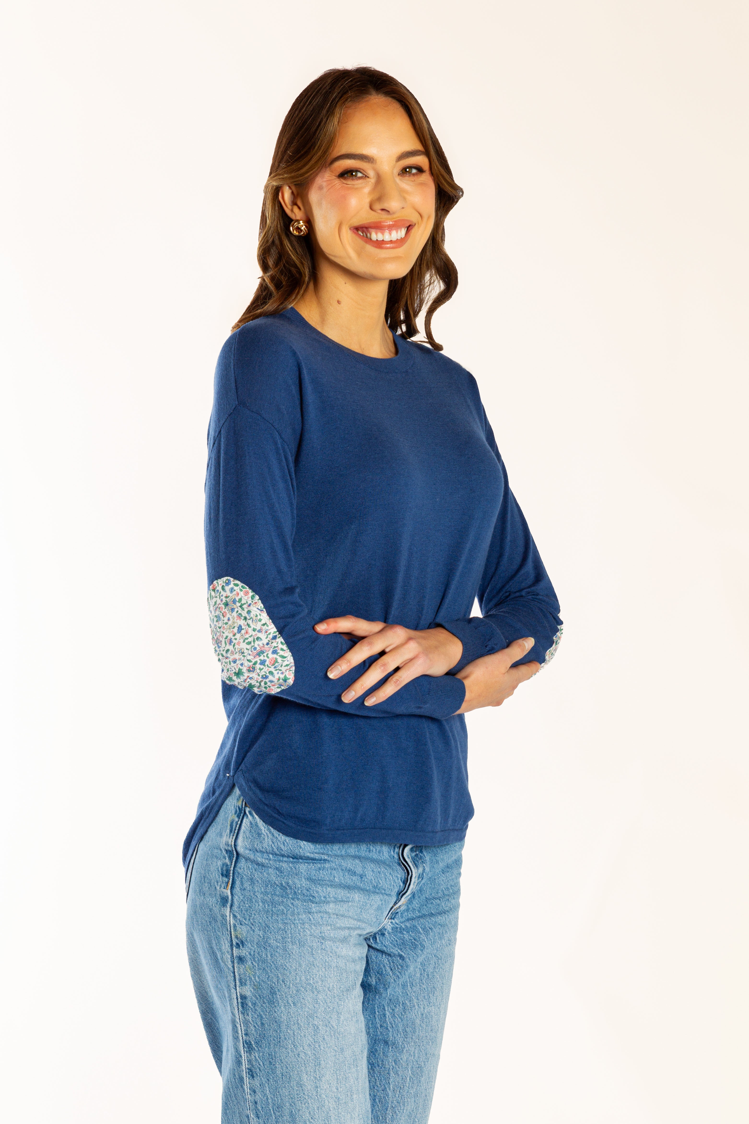 Navy Cotton Cashmere Swing w Liberty Elbow Patches