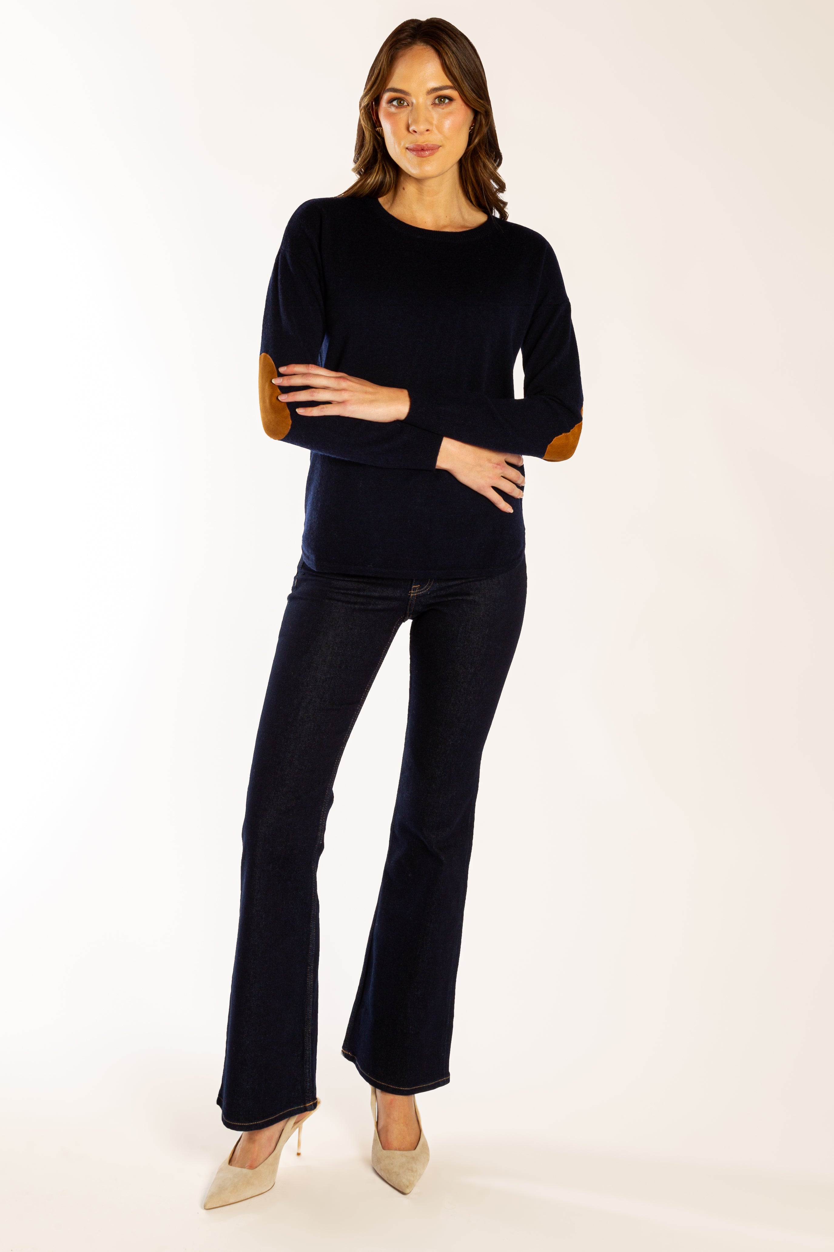 Navy Swing w Tan Suede Elbow Patches