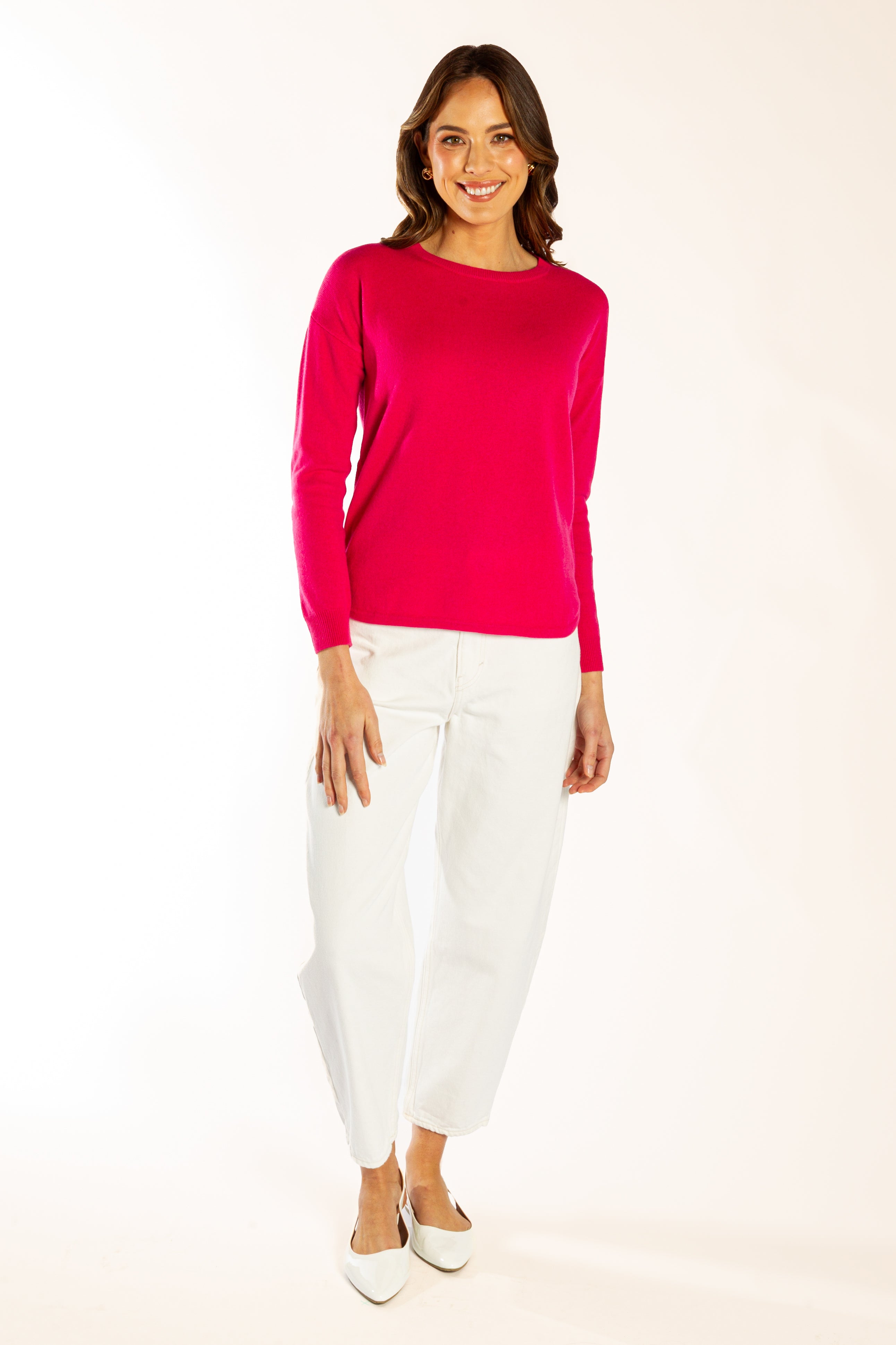 Hot Pink Swing w Blue & White Stripe Elbow Patches