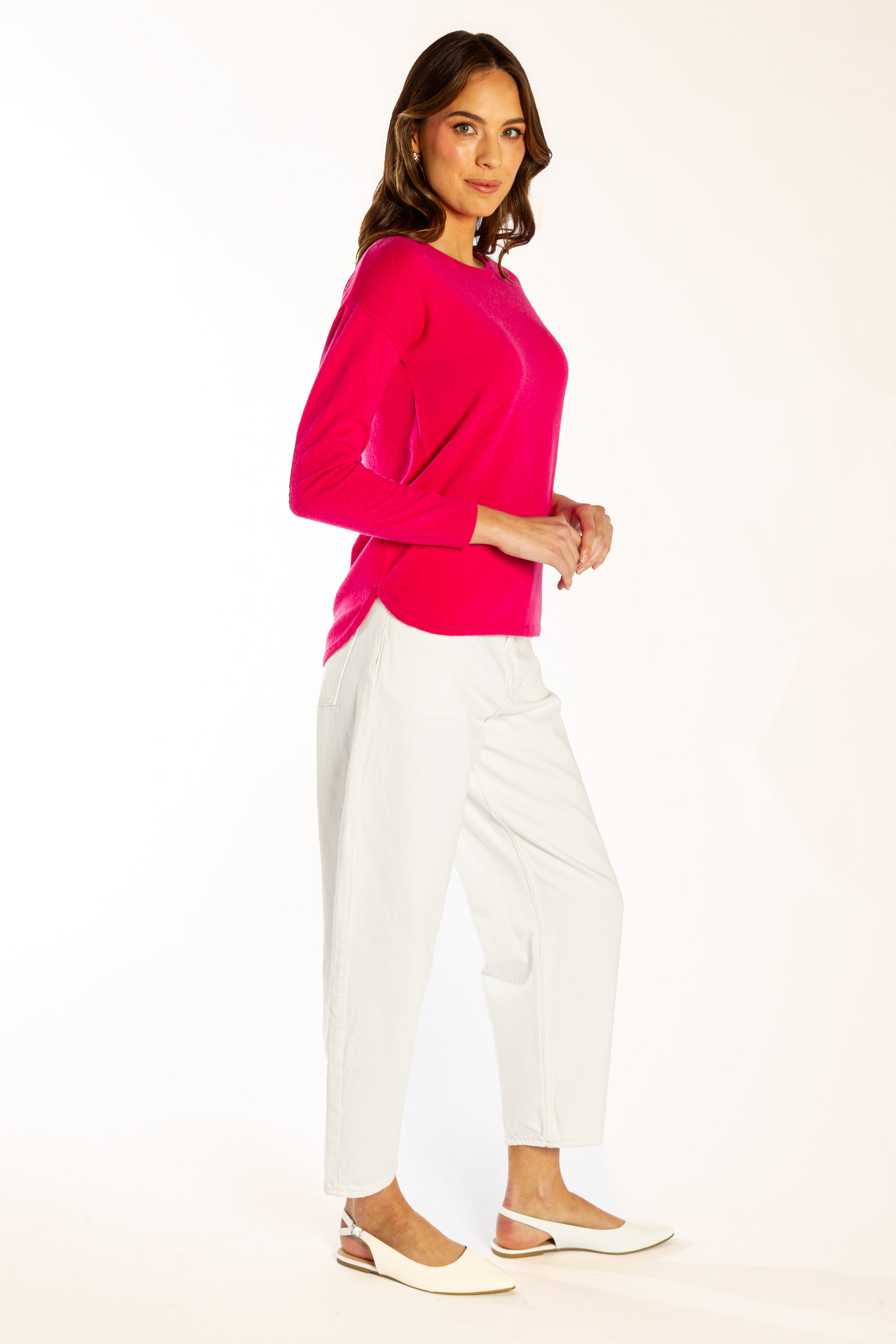 Hot Pink Swing w Blue & White Stripe Elbow Patches