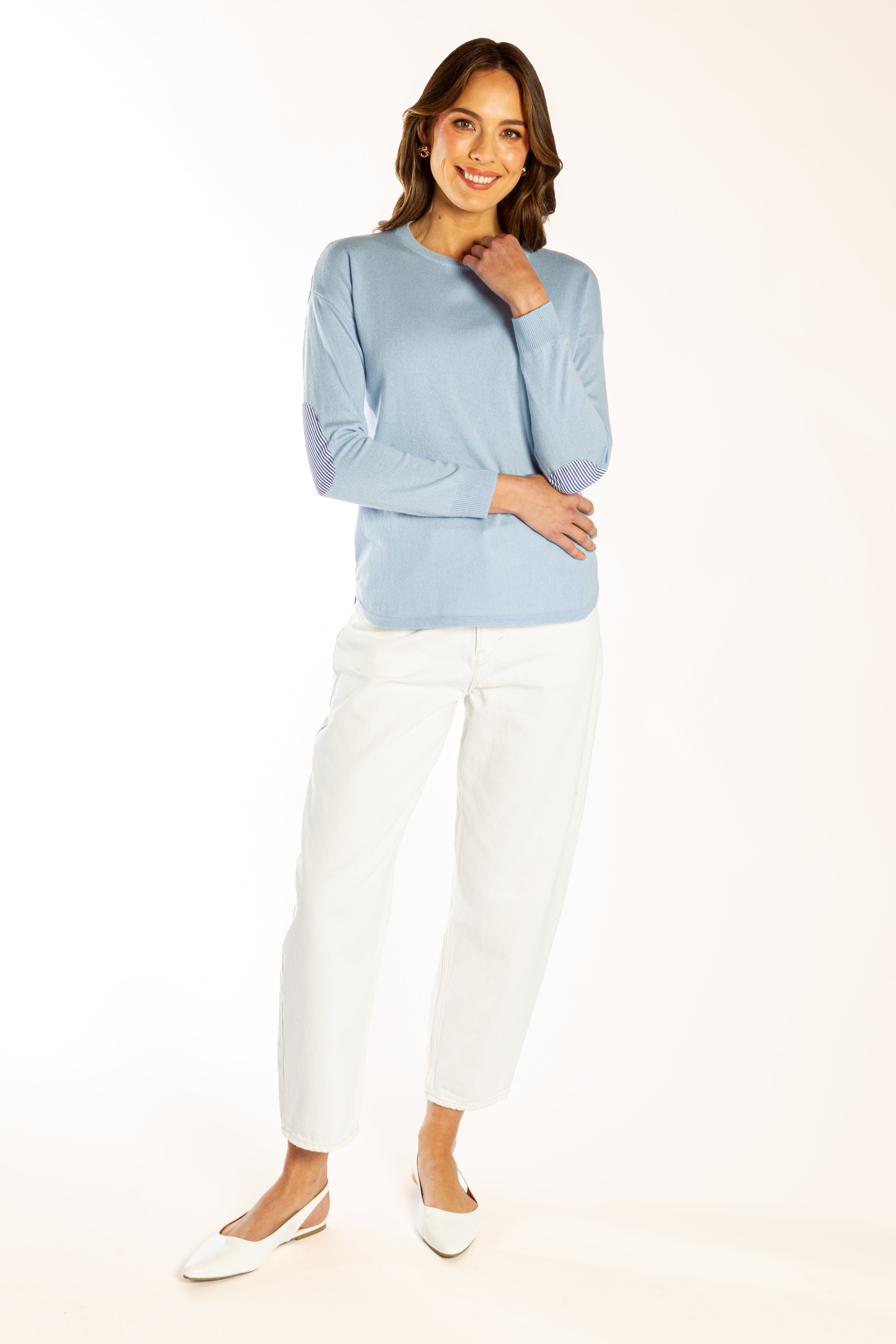 Blue Swing w Blue & White Stripe Elbow Patches