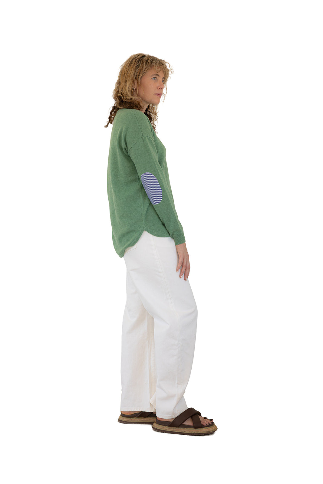 Mint Swing w Blue & White Stripe Elbow Patches