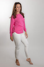 Load image into Gallery viewer, Pink Cotton Cashmere Swing w Blue / White Stripe Patch
