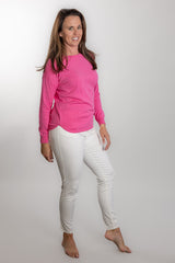 Pink Cotton Cashmere Swing w Blue / White Stripe Patch
