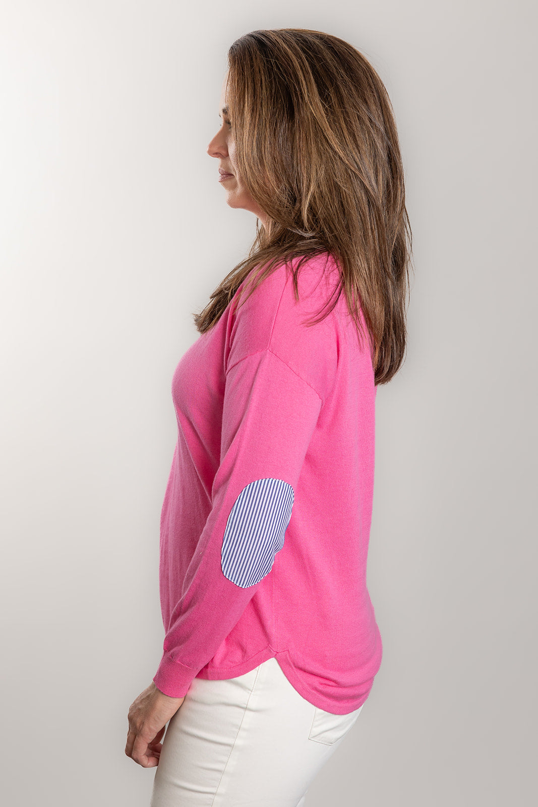 Pink Cotton Cashmere Swing w Blue / White Stripe Patch