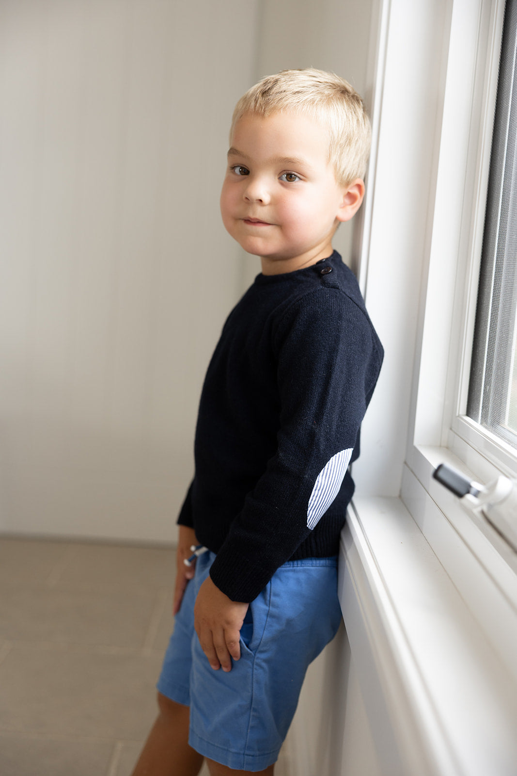Navy Freddie w Blue and White Elbow Patches