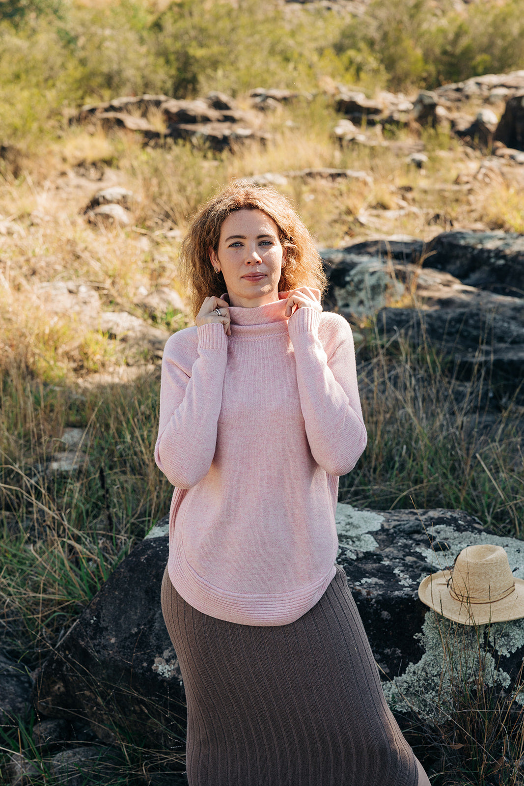 Baby Pink Funnel Neck