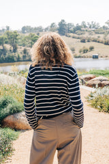 Navy and White Breton Crew