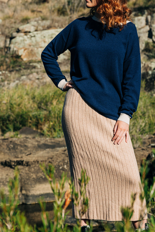 Camel Ribbed Skirt