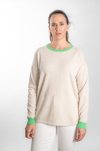 Oatmeal with Bright Green Contrast Swing
