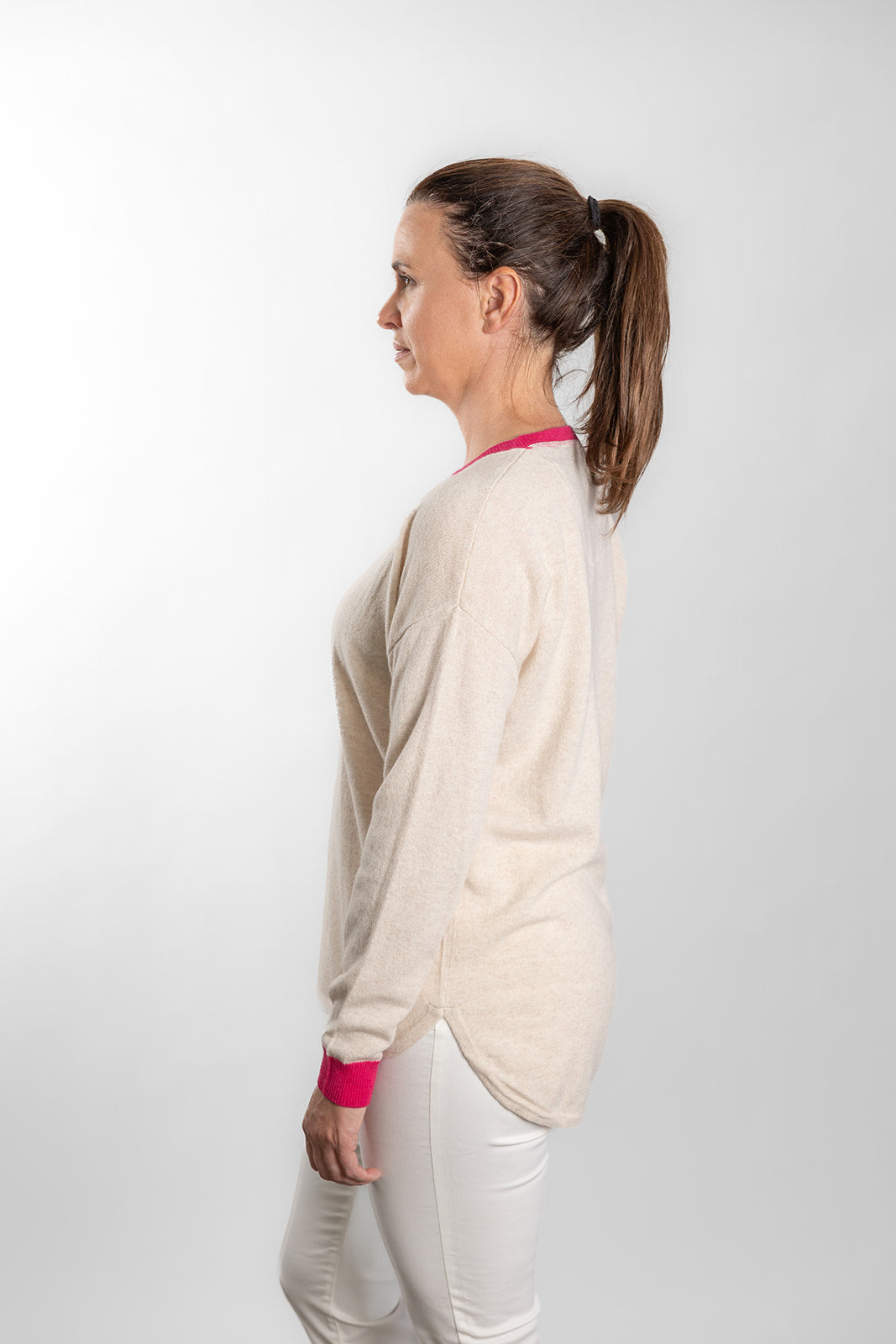 Oatmeal with Bright Pink Contrast Swing