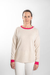 Oatmeal with Bright Pink Contrast Swing