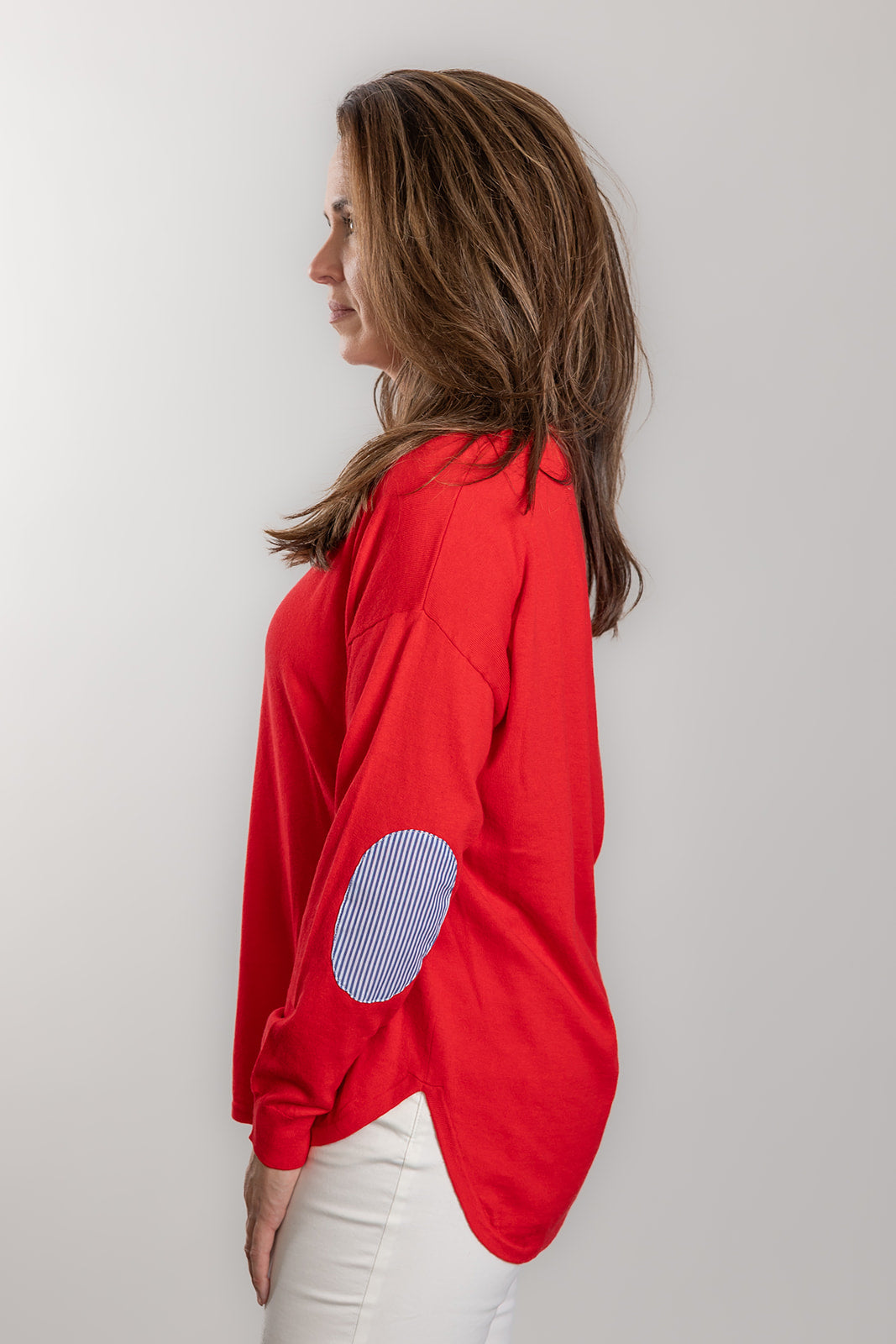 Red Cotton Cashmere Swing w Blue / White Stripe Patch