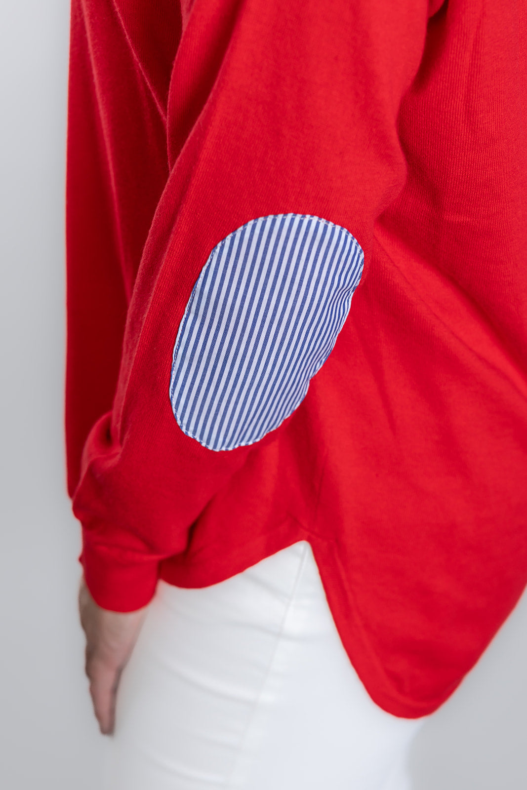 Red Cotton Cashmere Swing w Blue / White Stripe Patch