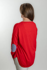 Red Cotton Cashmere Swing w Blue / White Stripe Patch