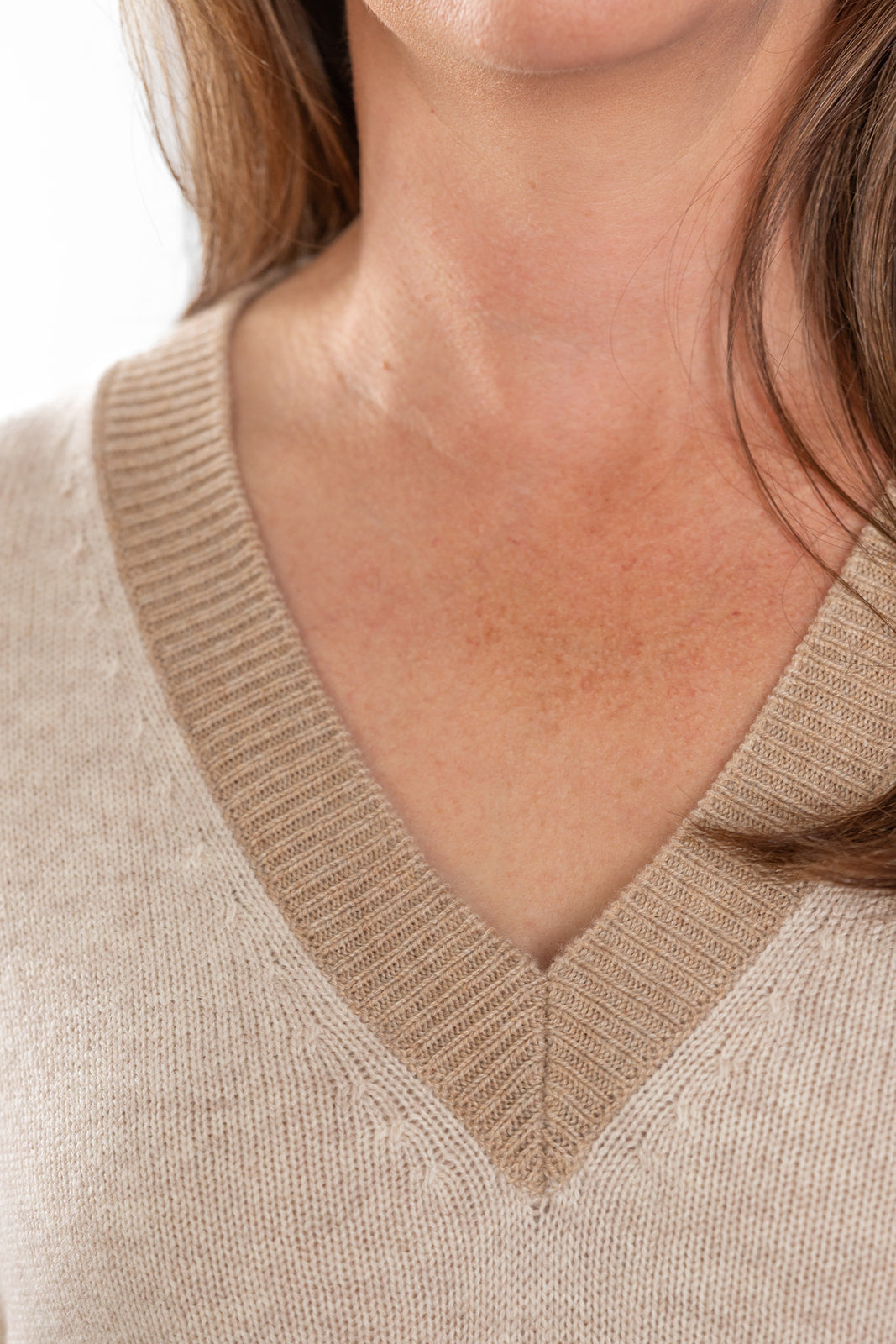 Oatmeal Ribbed V-Neck Jumper