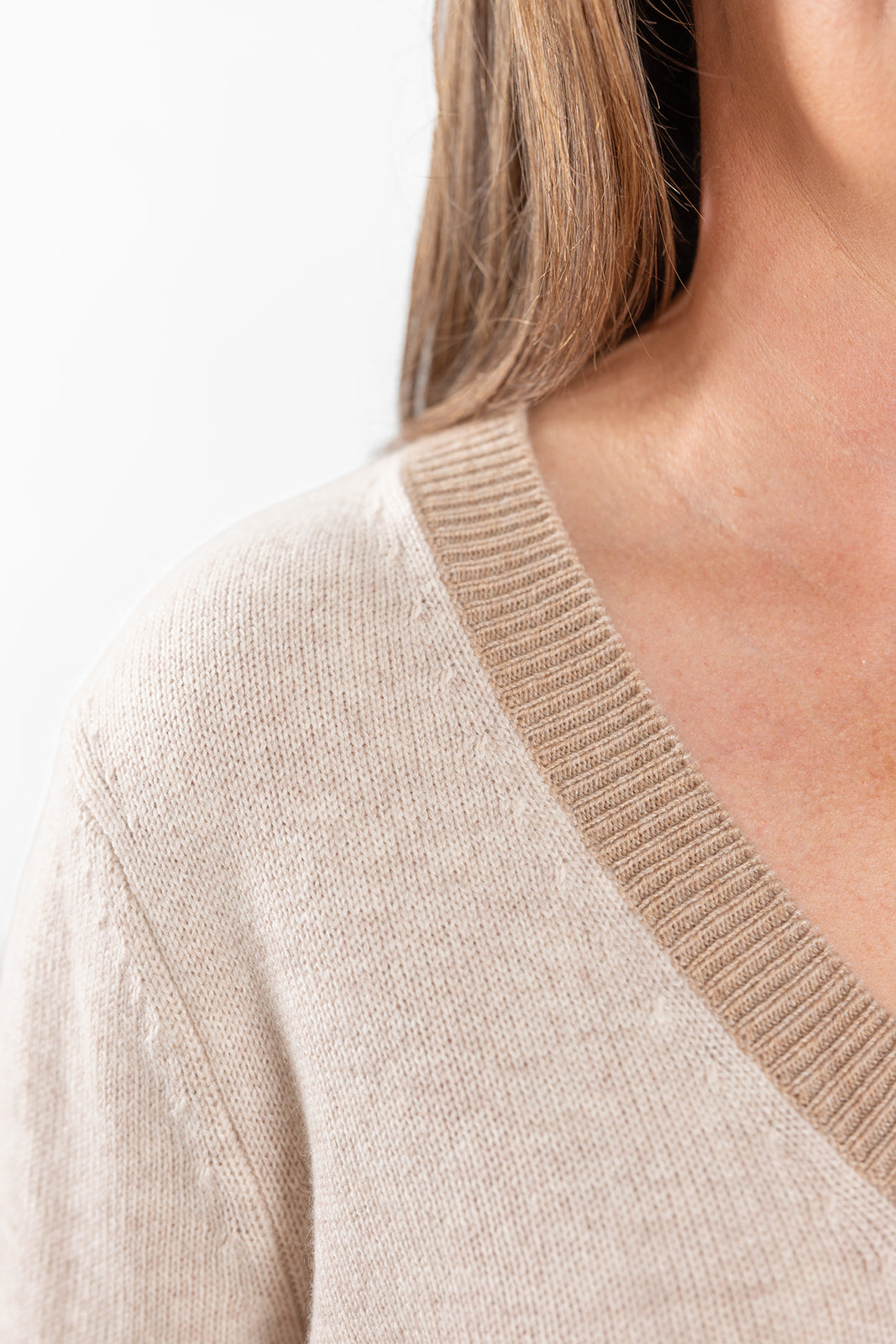 Oatmeal Ribbed V-Neck Jumper