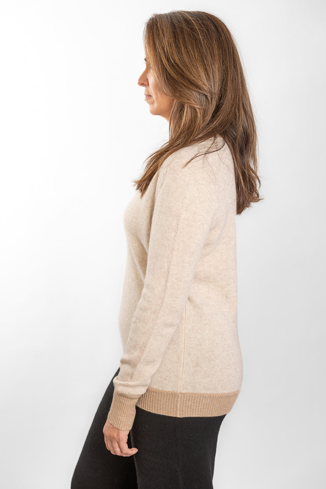 Oatmeal Ribbed V-Neck Jumper