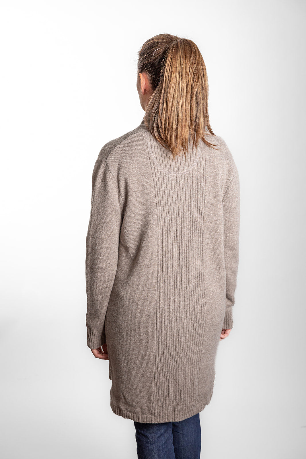 Brown Long Ribbed Cardigan