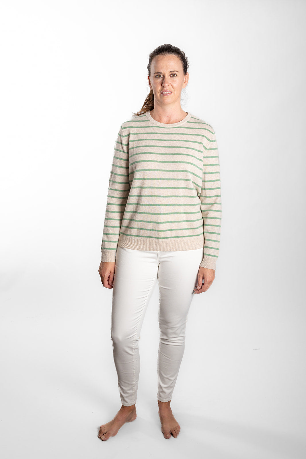 Oatmeal and Mint Green Breton Crew