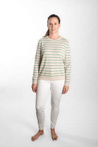 Oatmeal and Mint Green Breton Crew