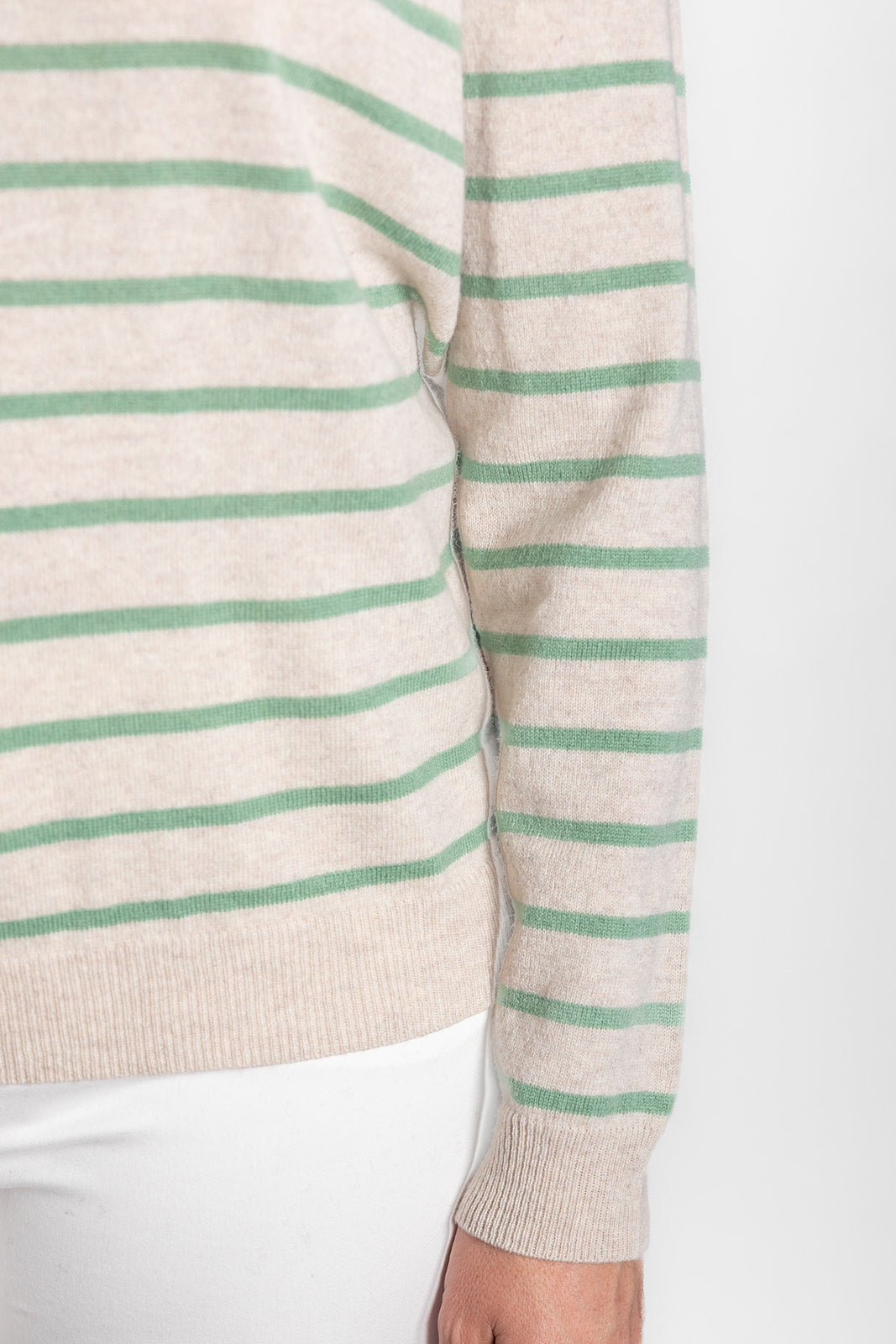 Oatmeal and Mint Green Breton Crew