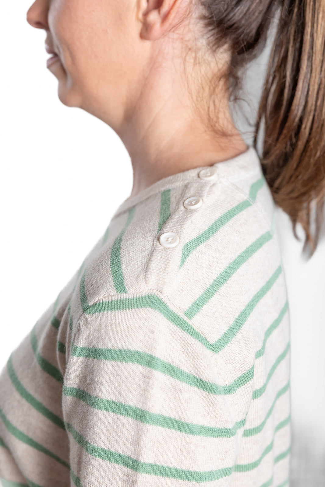 Oatmeal and Mint Green Breton Crew