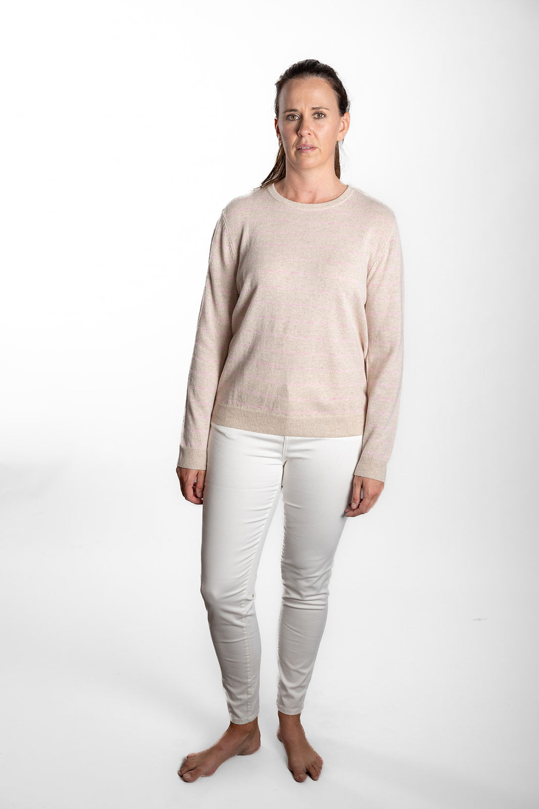 Oatmeal and Baby Pink Breton Crew