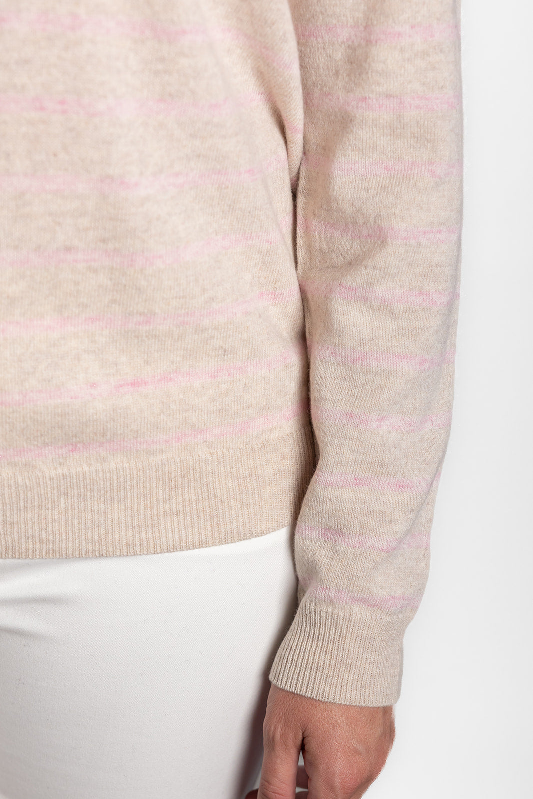 Oatmeal and Baby Pink Breton Crew
