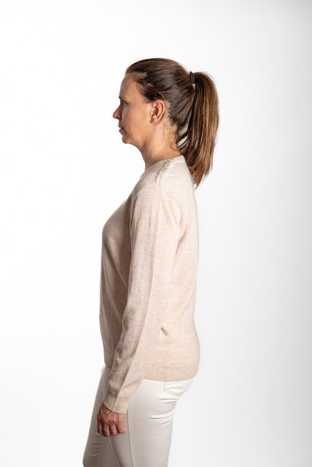 Oatmeal and Baby Pink Breton Crew