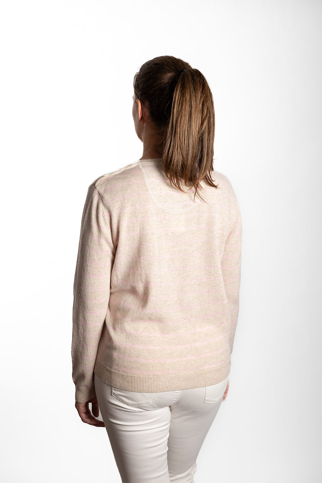 Oatmeal and Baby Pink Breton Crew