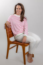 Load image into Gallery viewer, White and Pink Stripe Cotton Cashmere Crew
