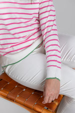 Load image into Gallery viewer, White and Pink Stripe Cotton Cashmere Crew
