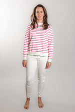 Load image into Gallery viewer, White and Pink Stripe Cotton Cashmere Crew
