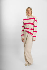 Oatmeal & Bright Pink Polo Neck