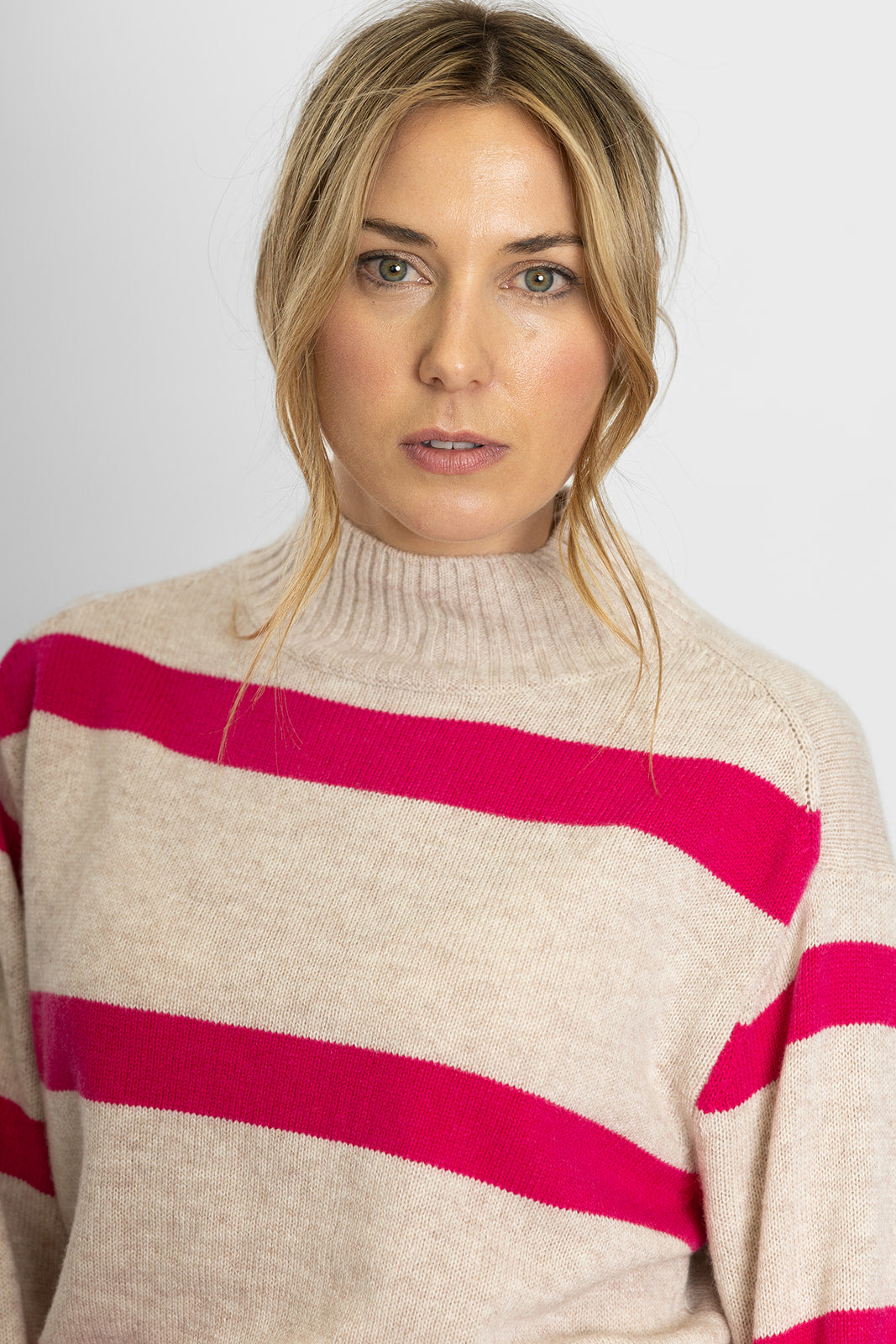 Oatmeal & Bright Pink Polo Neck